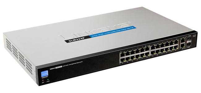 LINKSYS SLM224P 24-PORT 10/100 2-PORT GIGABIT SMART SWITCH WITH 2 COMBO SFPS AND POE